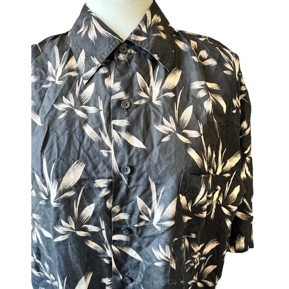 Penta Club Men's Washable Silk Short Sleeve Black Bamboo Print Shirt New Large - Picture 6 of 11